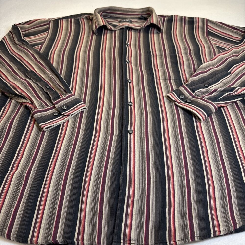 D'Avila Mens XXL Long Sleeve Button Down Shirt Striped Cotton Casual Brown Red - Picture 2 of 9